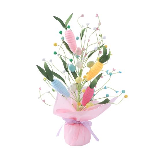 Искусственные пасхальные горшечные растения 16,5" Дерево с пасхальными яйцами Настольные украшения с морковками из синельной проволоки Искусственные цветы для каминной полки Дома Весенний декор