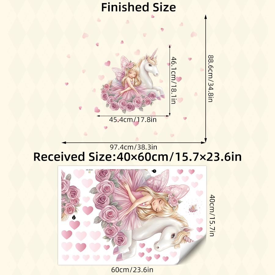 Cute Cartoon Girl & Unicorn Wall Decal Pink Heart Nursery Decor Waterproof Sticker for Kids Playroom Home Decoration