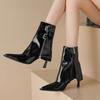 Designer Women Shoes  New Black Patent Leather Women's Boots Winter Fashion Pointed High Heel Ankle Boots Zapatos De Mujer