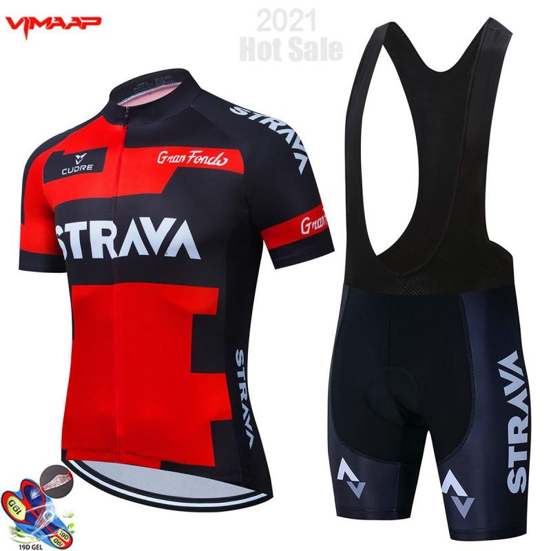 Strava Mens Cycling Jersey Bib Shorts Set Breathable Mesh Riding Kit Road Mountain Bike