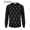 PORTS Women's Geometric Knit Wool Round Neck Sweater
