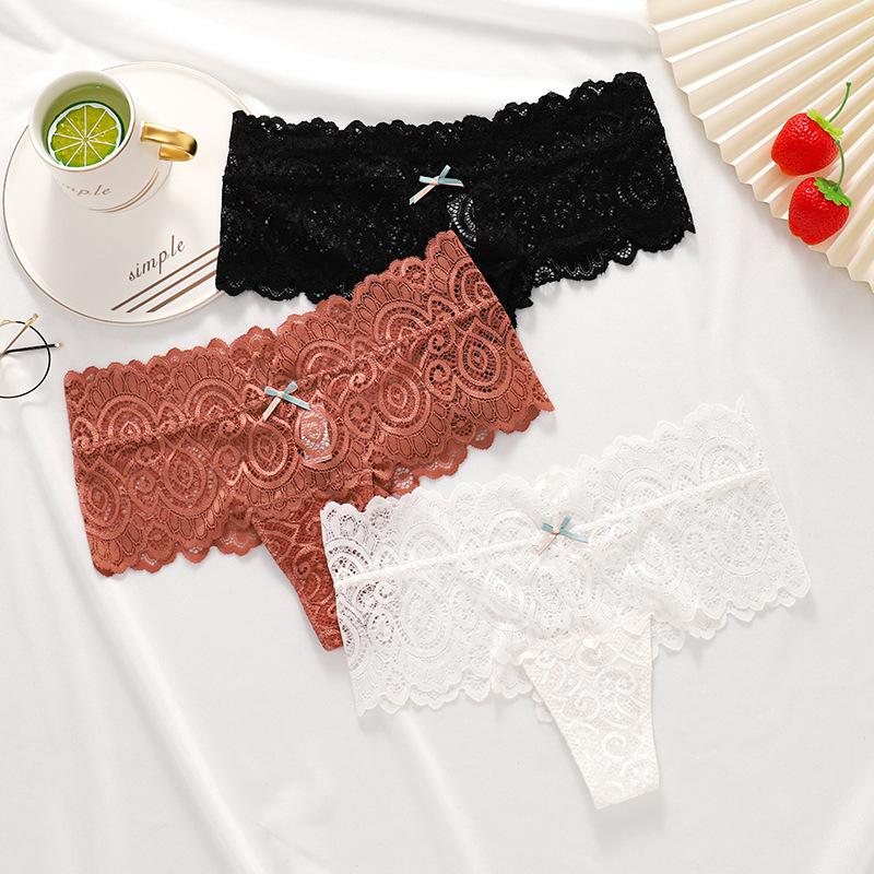 Women Middle Waist Lace Panties Boxer T-back Thongs Ladies G-String Underpants