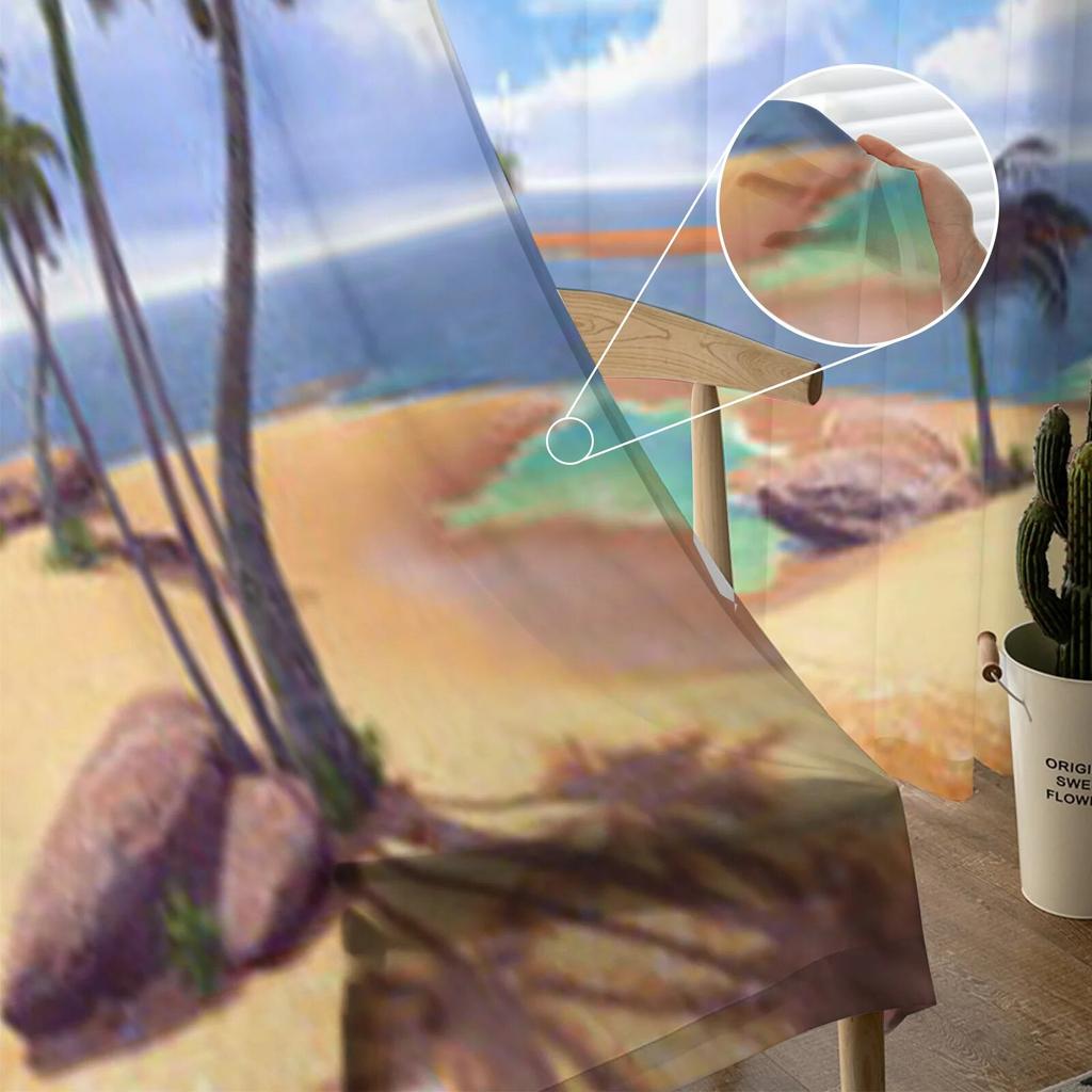 Beach Palm Tree Sheer Window Curtains for Living Room Girl Bedroom Tulle Curtains Kitchen Veil Chiffon Drapes