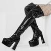 15CM High Heel Boots Womens Square Block Heel Platform Side Zipper Autumn Winter Sexy Over-the-Knee Thigh Boots