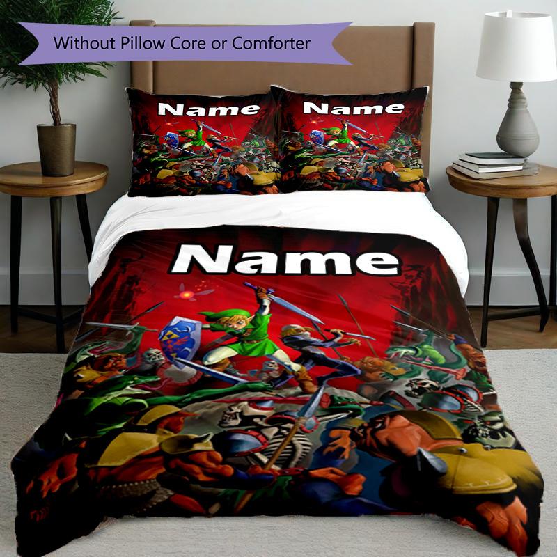 3pcs Duvet Cover Set (1*Duvet Cover + 2*Pillowcase, Without Core), Custom Name Video games Pattern Bedding Set, Home Bedroom Decor Gift