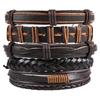 Retro Men's 5-Piece Adjustable Cross-Woven Leather Bracelet Set - National Style