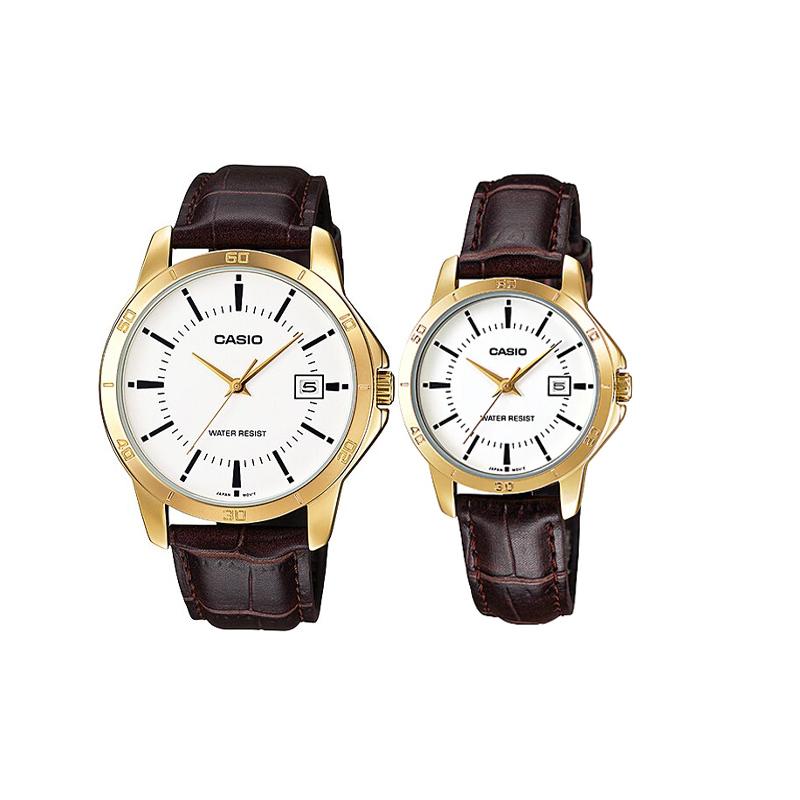 Casio Серия Часов-LTP Сердце Тьмы Business Casual Большой Циферблат Пара Кварцевый Механизм Ремешок из Натуральной Кожи Японские MTP-V004GL-7A<P-V004GL-7A