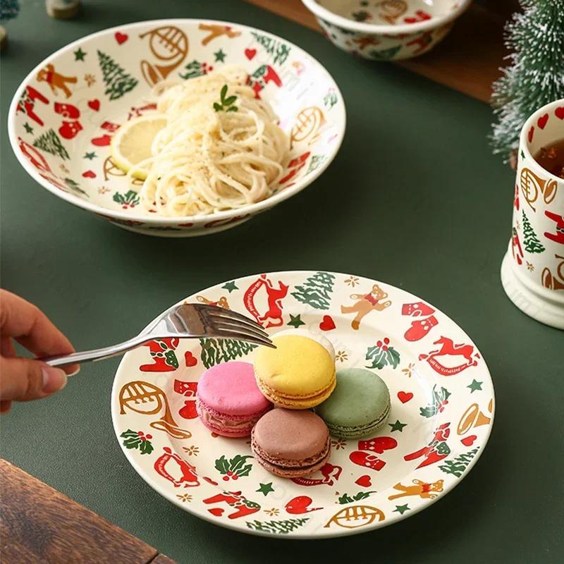 Рождественская мультяшная керамическая тарелка для завтрака домашняя вкусная салатница кружка свет роскошный ресторан десертные тарелки для послеобеденного чая