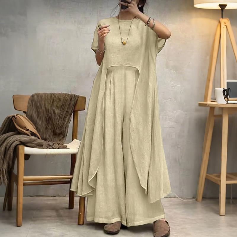 ZANZEA Женская блузка с коротким рукавом и неровным подолом и брюки летние костюмы-двойки