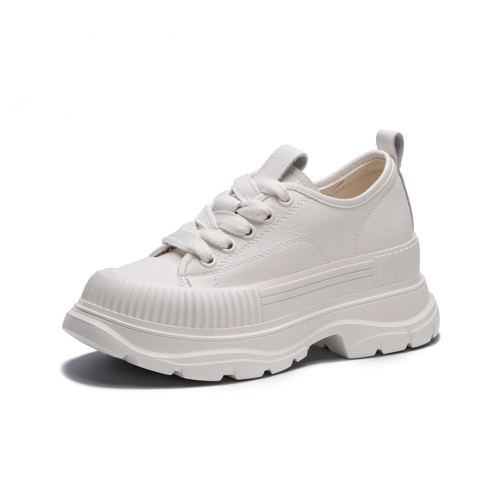 2025 Autumn New Muffin Thick-soled Heightening Casual Canvas Shoes Women's Sports Little White Shoes Board Shoes Campus Wind Front Lace-up