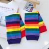 Rainbow Colored Striped Fingerless Arm Sleeve Warmer Knitted Sunscreen Halloween Costume Gloves