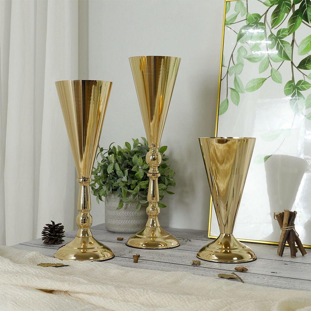Golden Silver Metal Vases European Style Centerpiece Vases Candle Holder  Home Wedding Decor