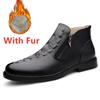 FashionGenuine Leather Men Snow Boots Outdoor High Top Shoes Luxury Male Ankle Boots Warm Plush Fur Winter Chelsea Boots Business Shoes