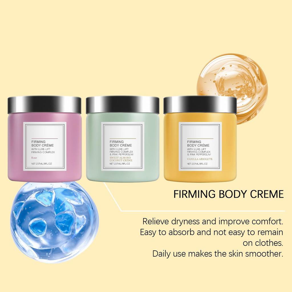 Floral Body Cream Gentle Hydration, Lightweight & Non-Greasy Rose/Vanilla/Sweet Almond Coconut Scent 237ml