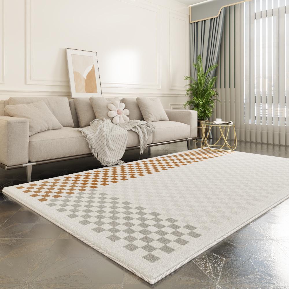 Custom Cashmere Chessboard Carpet for Bedroom & Living Room - Luxurious Thick Bedside Blanket, Stylish Floor Mat