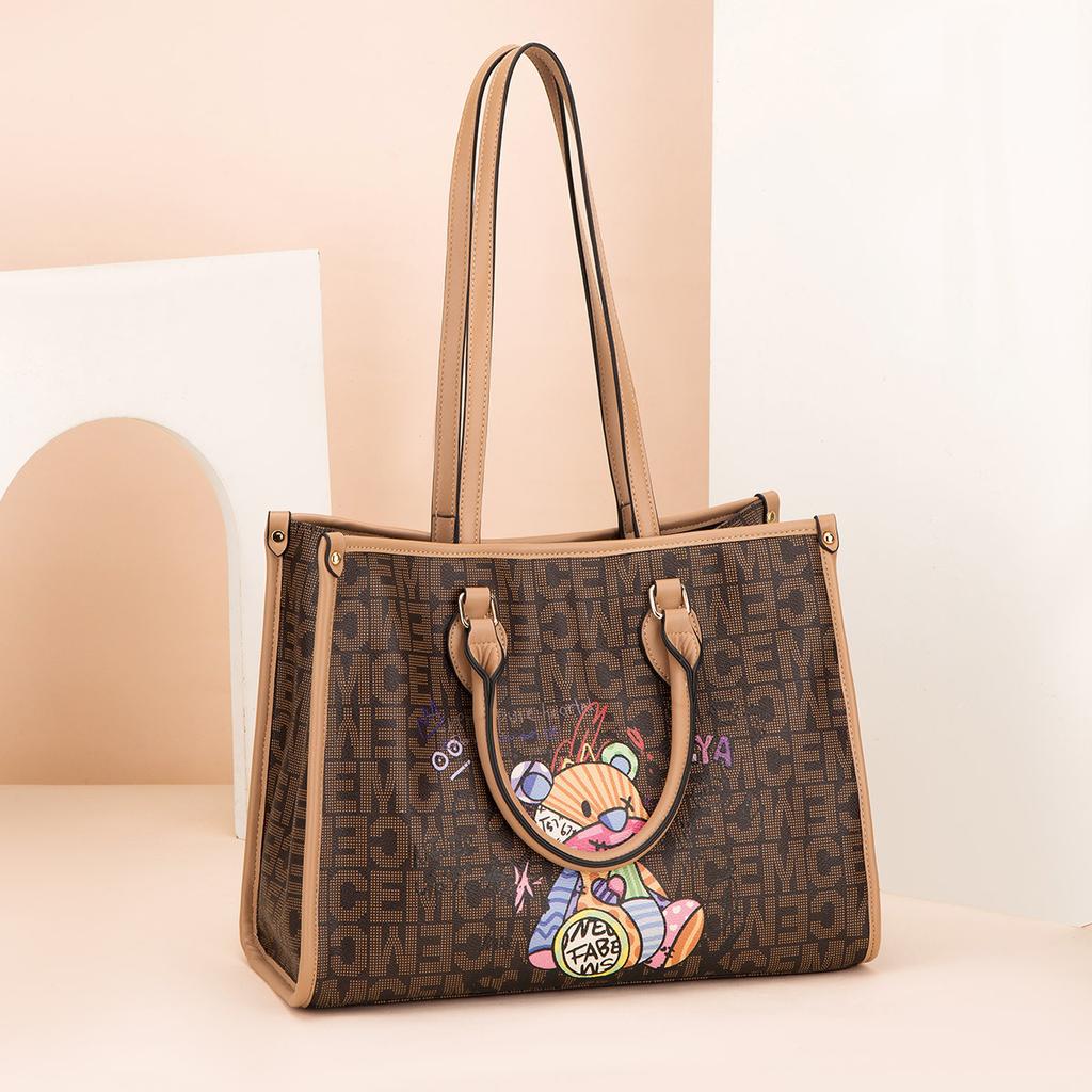 Новая универсальная модная сумка, простая повседневная женская сумка через плечо с милым мультяшным принтом, высококачественная сумка-тоут большой вместимости