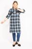 Женская стильная туника больших размеров, синее платье-туника в клетку с узором спереди на пуговицах из искусственной кожи и украшением