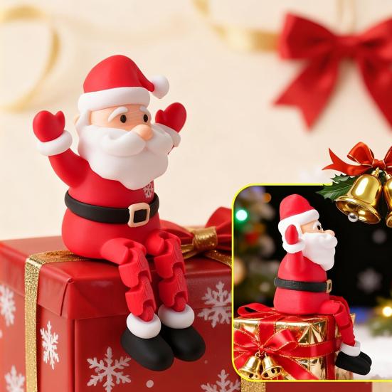 Festive Windowsill Display 3D Printed Articulated Santa Claus Figurine, Movable Joints Ornament Holiday Desktop Tabletop Decoration for Christmas,