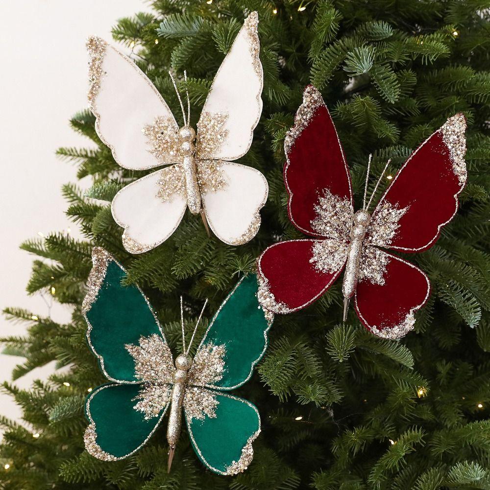 Multicolor Butterfly Ornament Glitter Coated Flocked Butterfly Decor Christmas Party