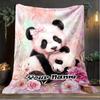 1PC Custom Name Panda Love Flowers Artwork flannel blanket versatile,all-season throw suitable for the living room,bedroom,camping,travel,and gift