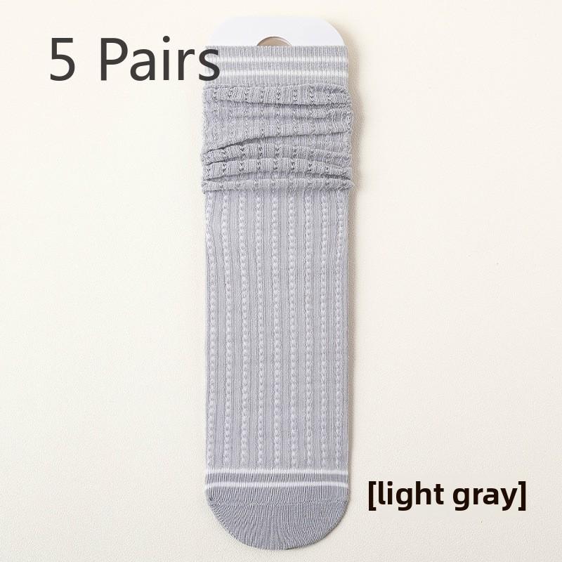 5 пар женских весенне-осенних сетчатых носков до середины голени в хлопковом исполнении в студенческом стиле