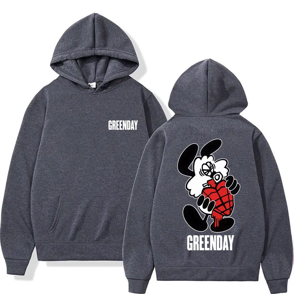 Худи в мультяшном стиле Green Day, мужское, винтажное, оверсайз, стритвир, унисекс, модное, готическое, рок, свитшот с капюшоном
