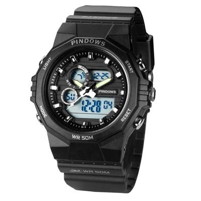 PINDOWS 50M наружные цифровые спортивные светодиодные часы-секундомер с будильником женские часы, водонепроницаемые, часы, многофункциональные, подсветка, календарь, часы,