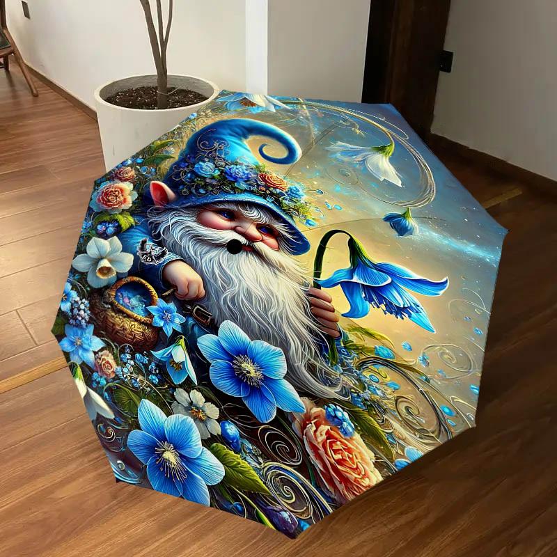 1PC Gnome Flowers Umbrella-8-Rib Reinforced, Automatic Open, Lightweight & Durable, Fashion Accessory for Outdoor-D339