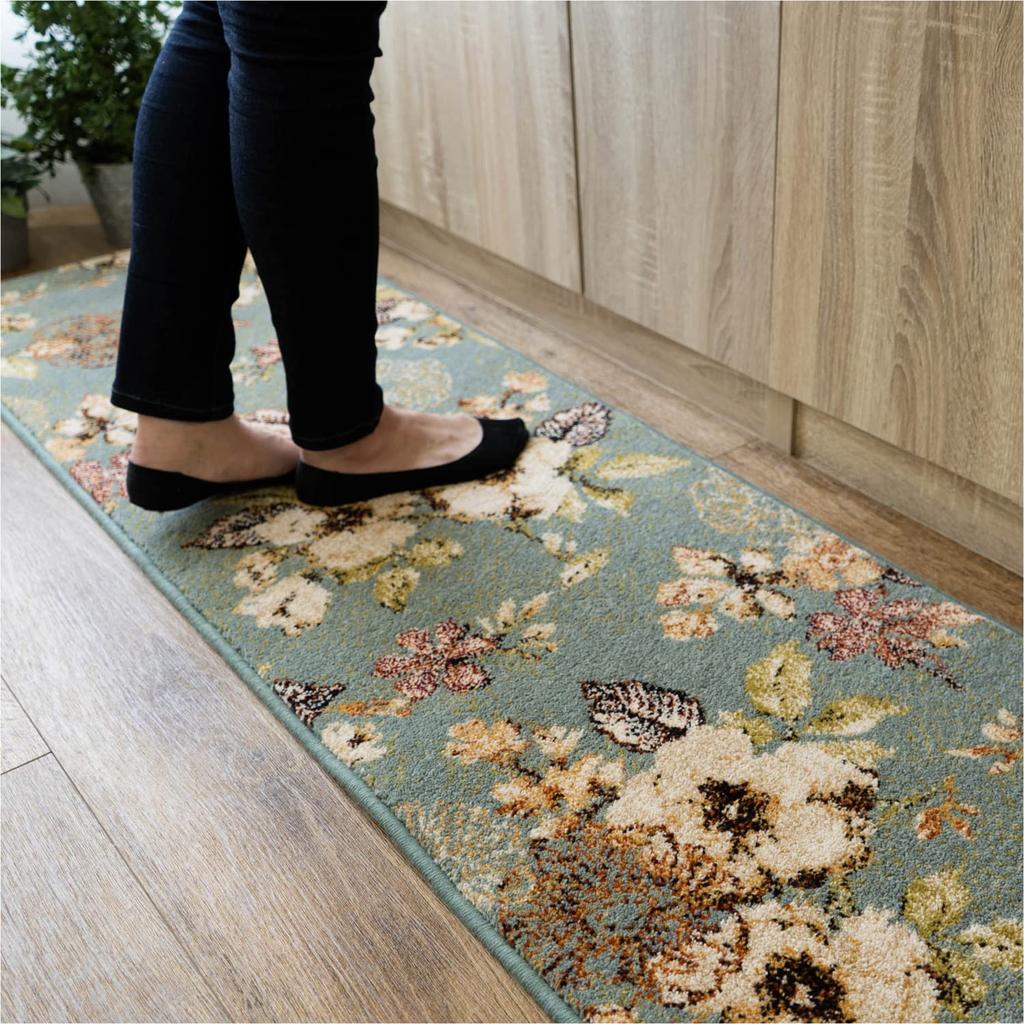 sayang sayan Коврик для кухни с цветочным узором Fleur 50x240 Blue Wilton Weave Rug