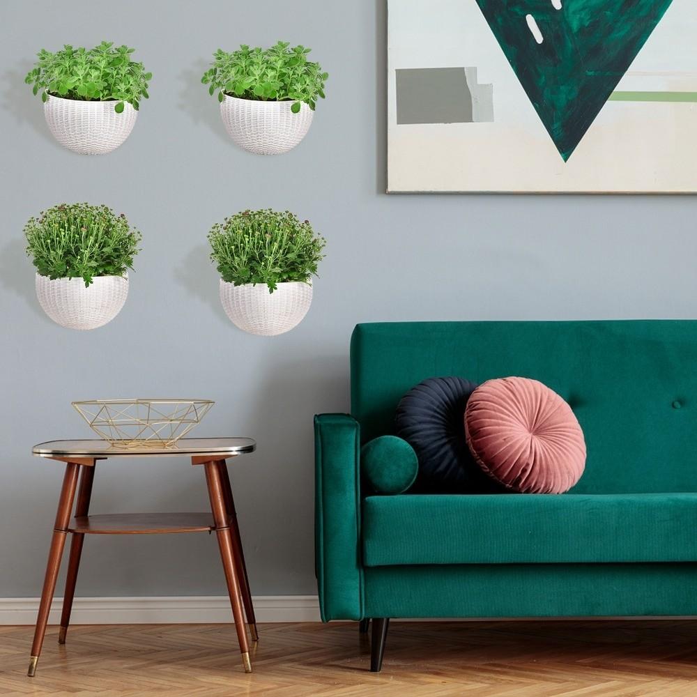 Plastic Rattan Weaving Hanging Flowerpot Half Round Over Fence Planter Wall Flower Pot Flower Shop