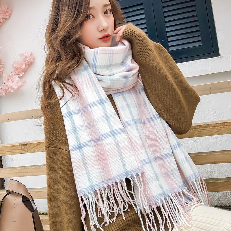Новый клетчатый шарф в корейском стиле: Теплая, Утолщенная Осенне-Зимняя Шаль для Женщин и Студентов - Милый Утеплитель для Шеи в Стиле Интернет-Знаменитости