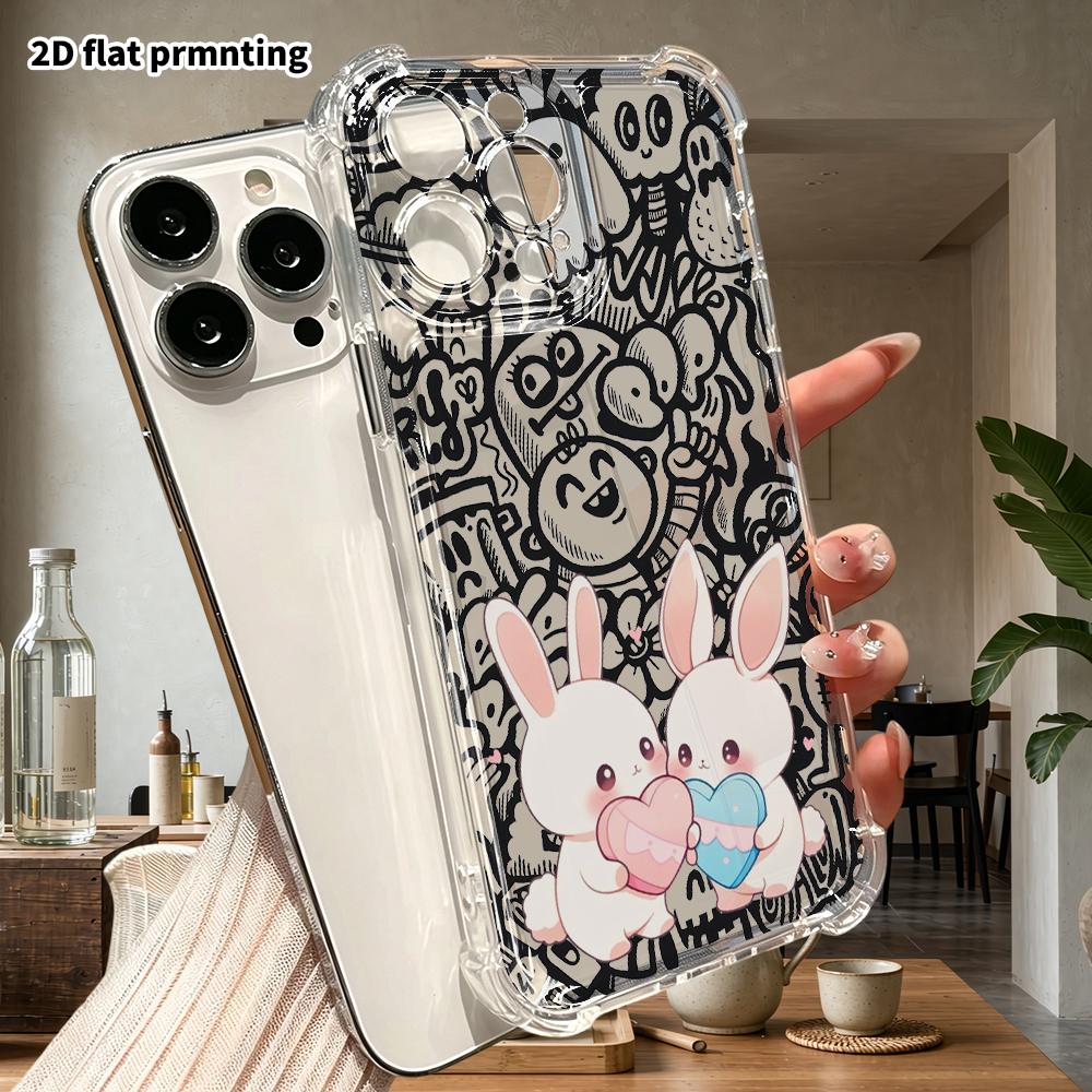 Phone Case: 2D flat suitable for iPhone 18 17 16 15 14 13 Pro, transparent four corner protective case, heart shaped gift box, Christmas and Halloween