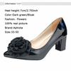 Aphixta New 7cm Square Heel Patent Leather Shoes Women Pumps Dark Green Flowers Officile Pointed Toe Plus Size 49 50