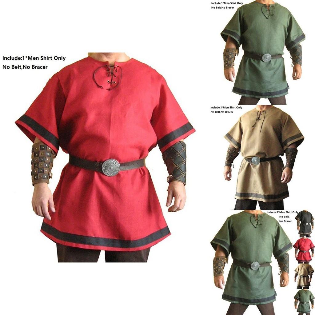 Винтажный Средневековый Нормандский Viking Костюм Короткий Рукав Туника Топ Для Косплея