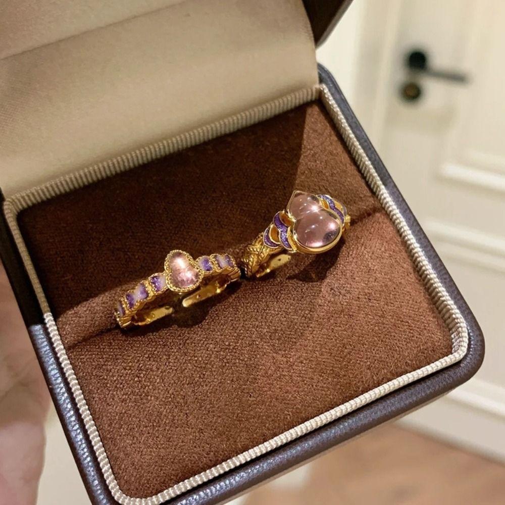 Purple Gourd Vintage Rings Lucky Metal Open Rings Temperament Enamel Finger Ring  Party