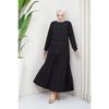 Women's Black Sandy Front Stone Embroidered Blouse Skirt Pleated Double Hijab Skirt Set