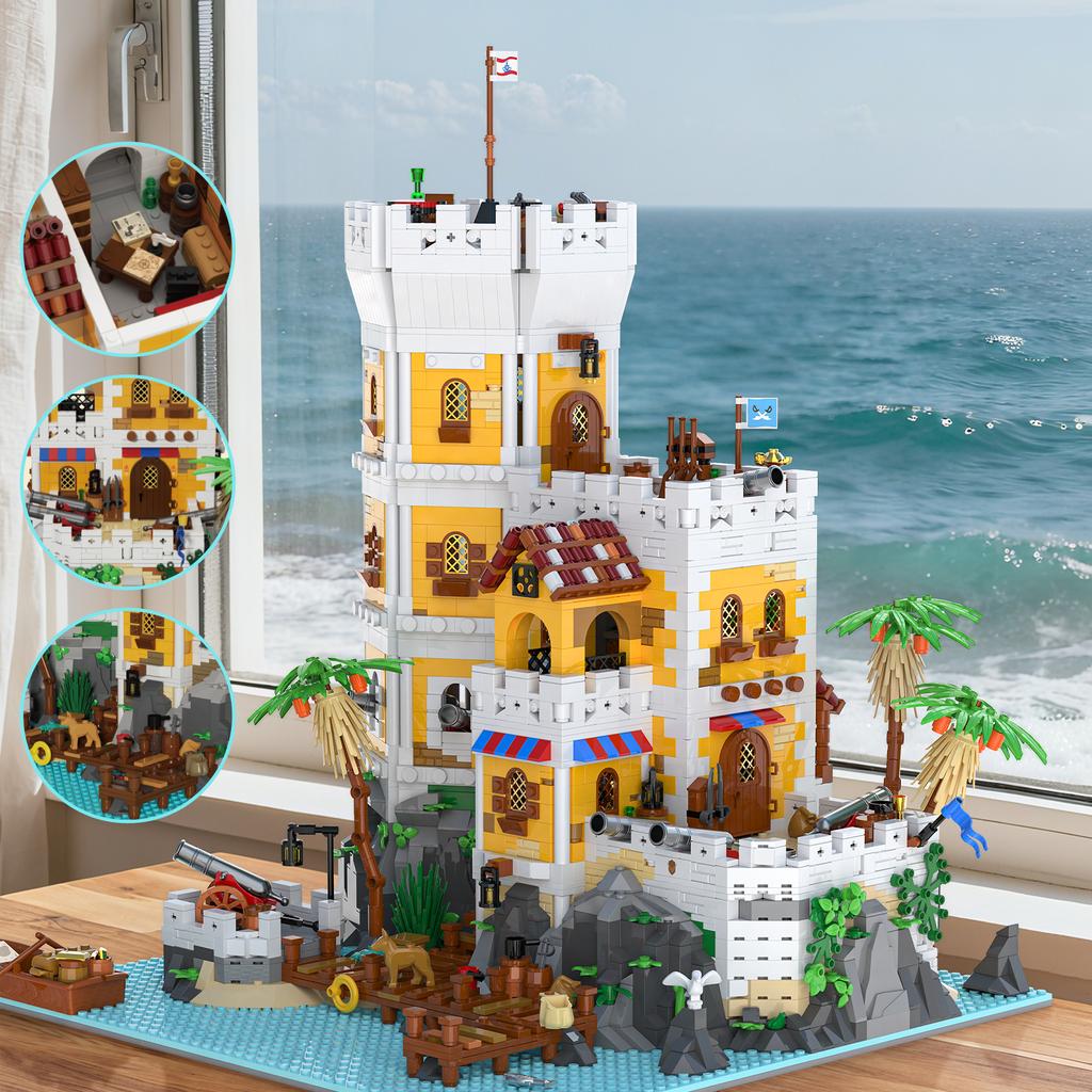 4567Pcs Medieval Pirate Castle Building Blocks Kit With Led Light Detailed Sea Fortress Model Assembly Toy Gift For Aldults Teen