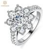 100% 925 Sterling Silver Sparkling Round Cut 6.5MM 1CT 3EX VVS1 D Color Real Moissanite Diamonds Flower Ring Wedding Engagement Jewelry