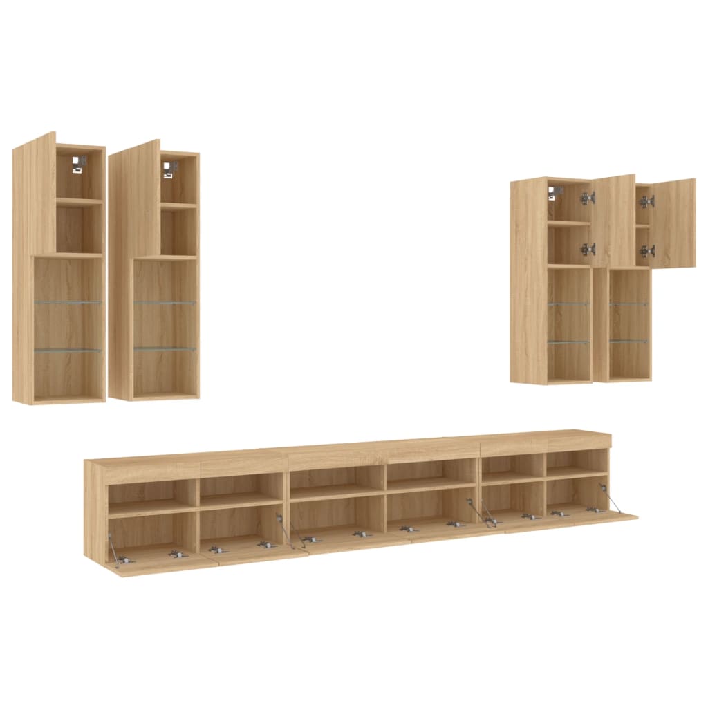 7 Piece TV Wall Unit with LED Lights Sonoma Oak