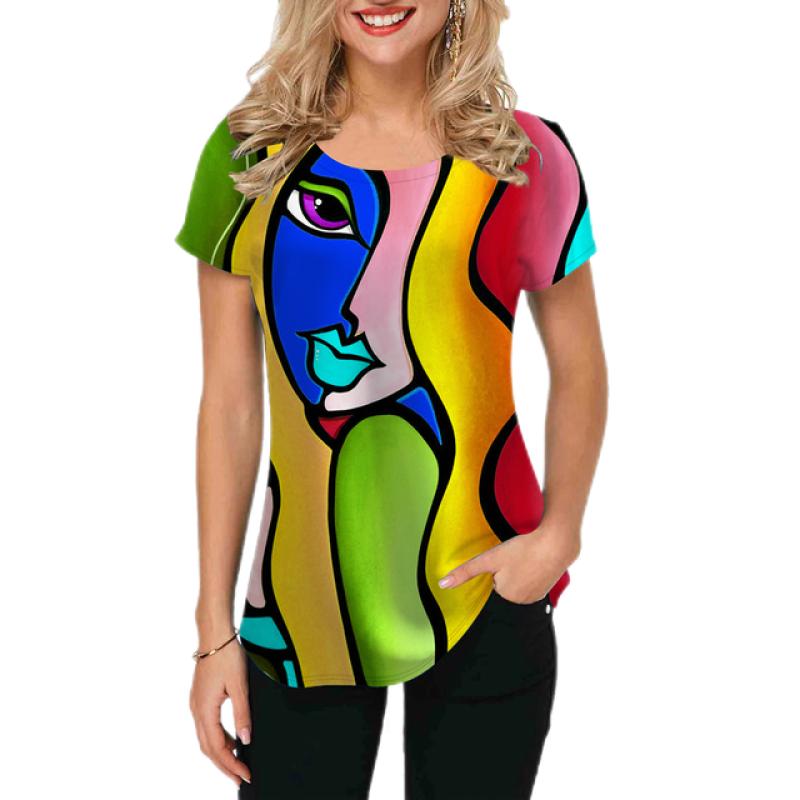 2023 Women T-shirts Abstract Painting Graphic T-shirts Short-Sleeved Tops Fashion Designer Apparle Summer For Ladies Tees New