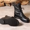 Johnature Ботильоны из натуральной кожи на мягкой подошве, универсальные черные, на шнуровке, с молнией сзади, теплые женские ботинки