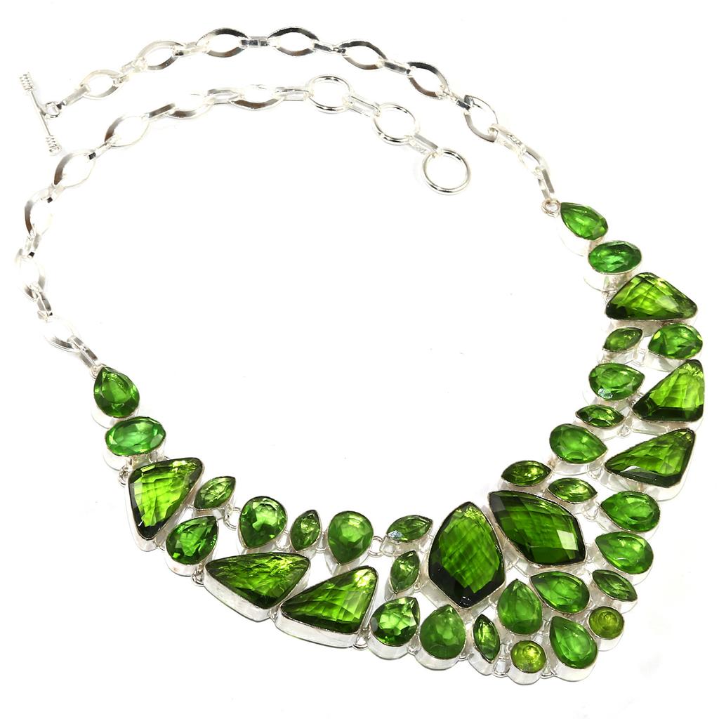 Peridot Quartz Gemstone Ethnic Style Jewelry Necklace 16-18''