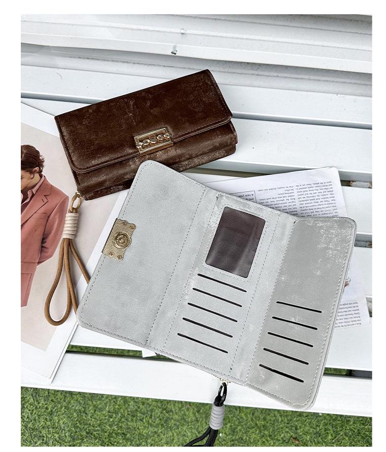 Women's Frosted Leather Tri-fold Clutch Wallet with Multi-card Slots