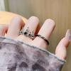 Dark Zircon Crown Open Ring Set, Niche Design, High-End Index Finger Ring, Personalized Ring.