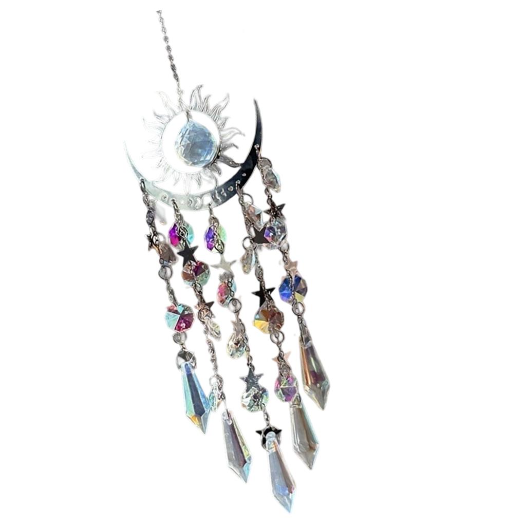 Ловец солнца Кристальный колокольчик ветра Луна Металлическая подвеска Радужный ловец солнца Окно Автомобиль Подвесной Садовые украшения