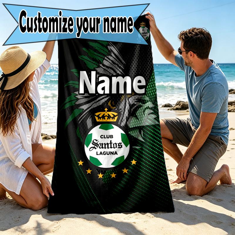Custom Name Personalized Club Santos Laguna Print Beach Towel, for Trip Camping Beach Party Home Decor, Birthday Gift for Family & Friends