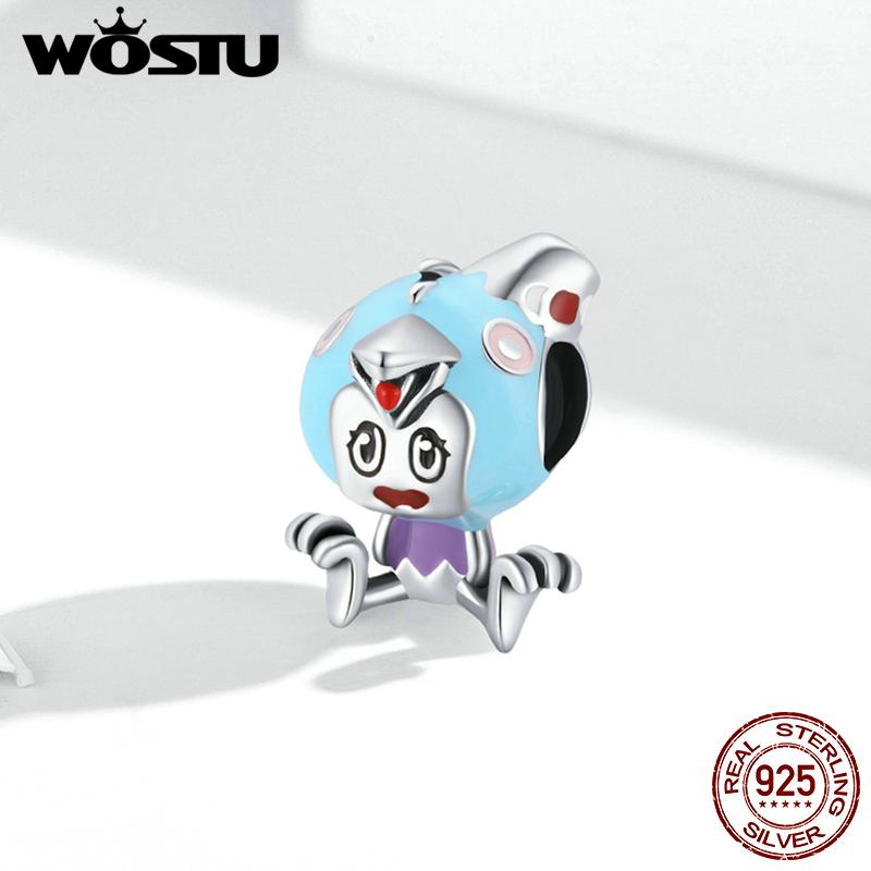 WOSTU Cute Fairy Tale Broken Egg Chick Blue Egg Shell 925 Sterling Silver Beads Fit Bracelet Bangle Fine Jewelry