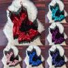 Women V-Neck Eyelash Lace Sexy Stain Camisole Pajamas Bowknot Shorts Set