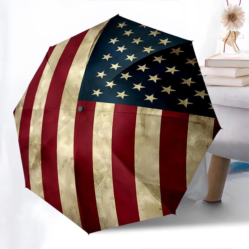 Flag,Stars Automatic Folding Umbrella 8 Ribs Lightweight Design, Durable Iron Frame, Compact and Portable, Ideal Birthday or Christmas Gif