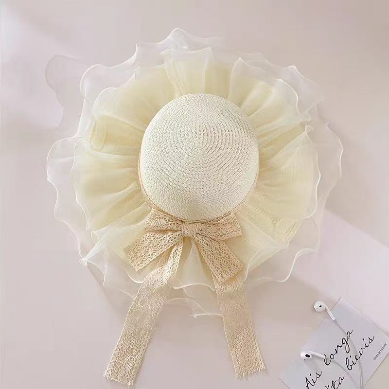 New bow lace straw hat women's summer seaside beach vacation sun hat large brim sun protection hat